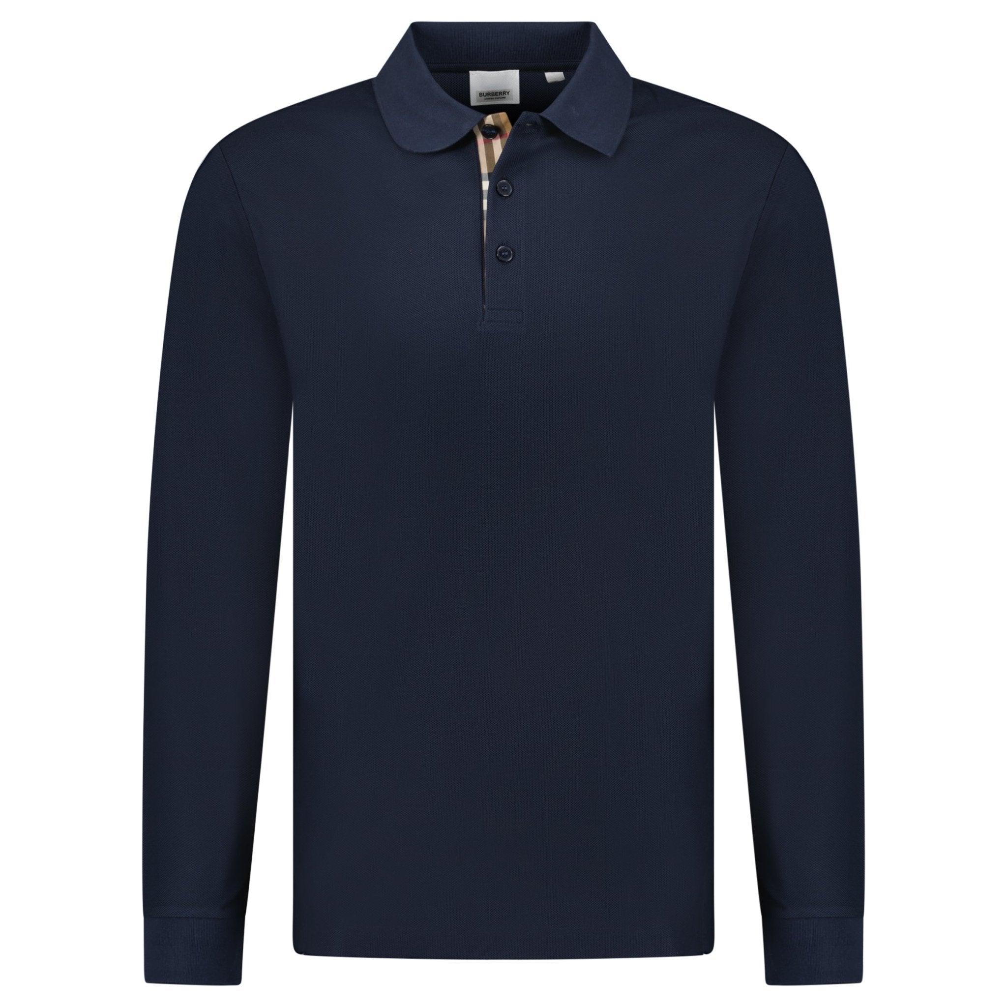 Color variation of Burberry 'Hartford' Long Sleeved Check Placket Polo-Shirt Navy