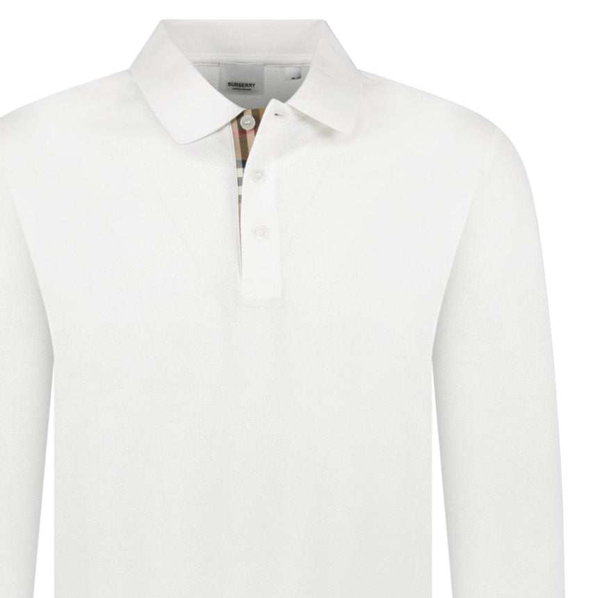 Burberry 'Hartford' Long Sleeved Check Placket Polo - Shirt White - Boinclo - Outlet Sale Under Retail