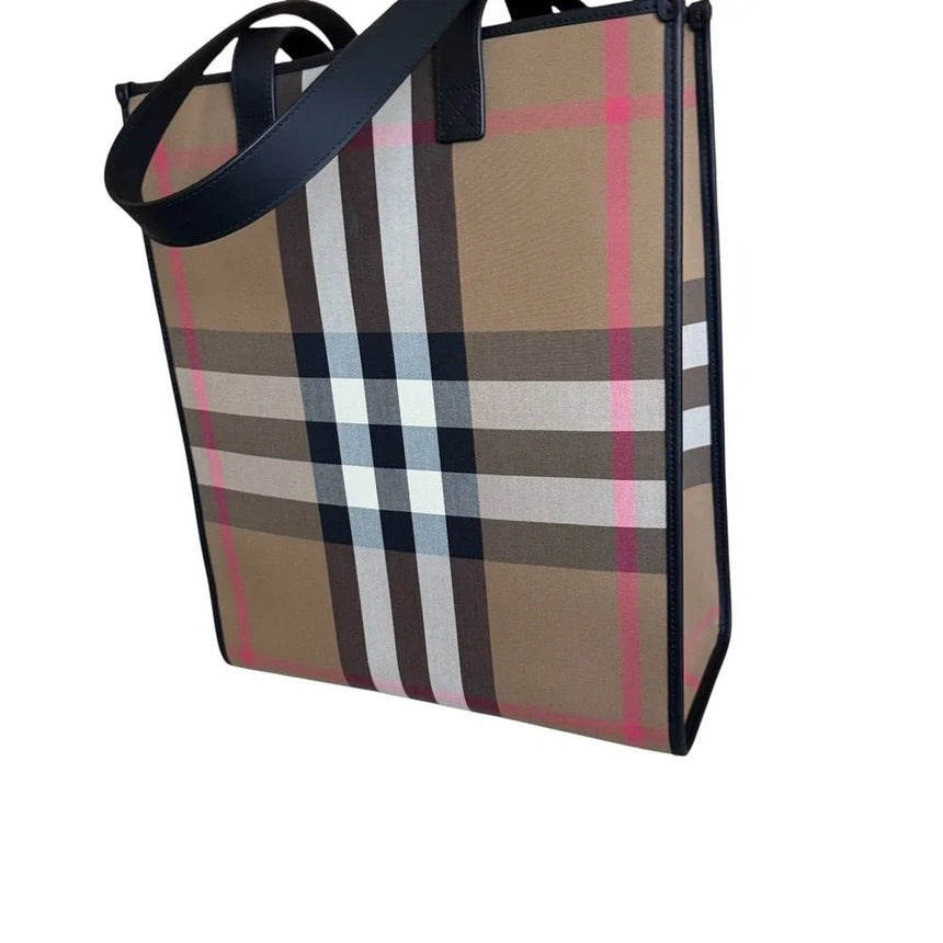 Burberry House Check Vertical Tote Bag in Taupe Brown - Boinclo - Outlet Sale Under Retail