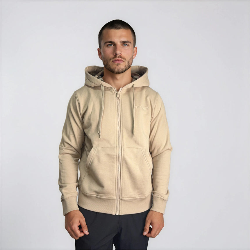 Burberry 'Hove' check Hood Embroidery Logo Hoodie Zip Sweatshirt Beige - Boinclo - Outlet Sale Under Retail