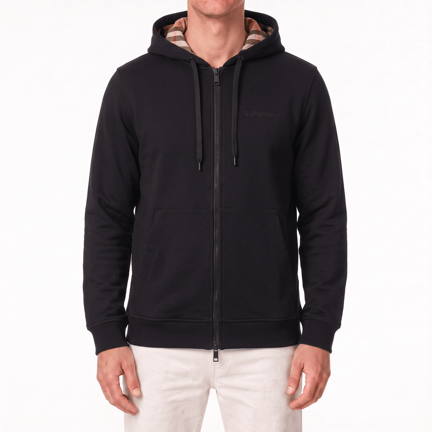 Burberry 'Hove' check Hood Embroidery Logo Hoodie Zip Sweatshirt Black - Boinclo - Outlet Sale Under Retail