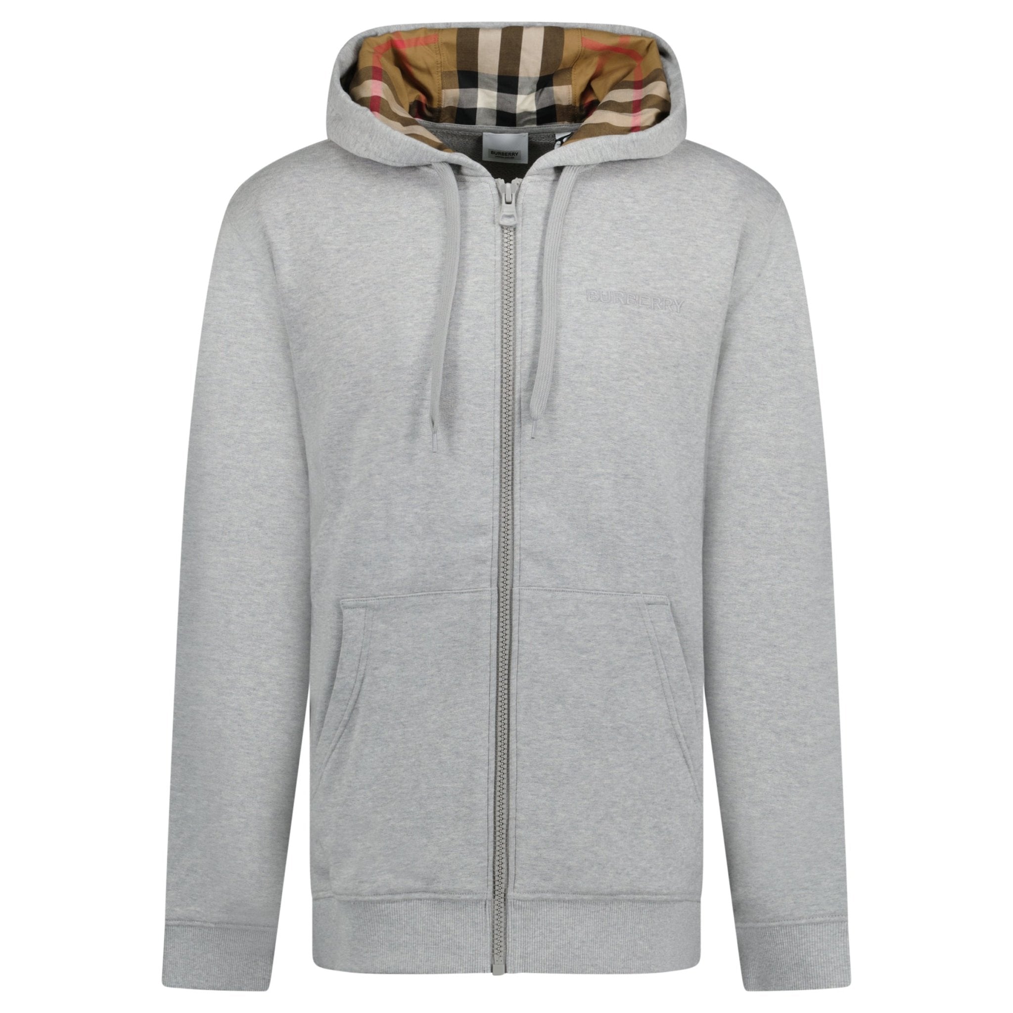 Color variation of Burberry 'Hove' check Hood Embroidery Logo Hoodie Zip Sweatshirt Grey