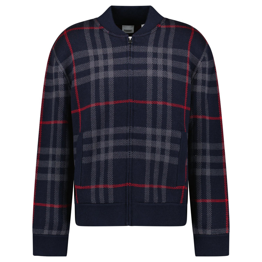 Burberry 'Morland' Knitted Wool Bomber Jacket Check Navy - Boinclo - Outlet Sale Under Retail