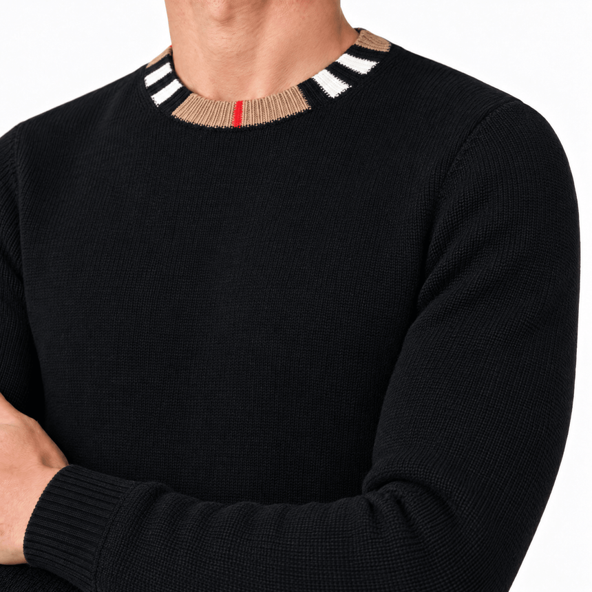Burberry 'Noland' Knitted Wool/ Cashmere Jumper Check Neck Black - Boinclo - Outlet Sale Under Retail