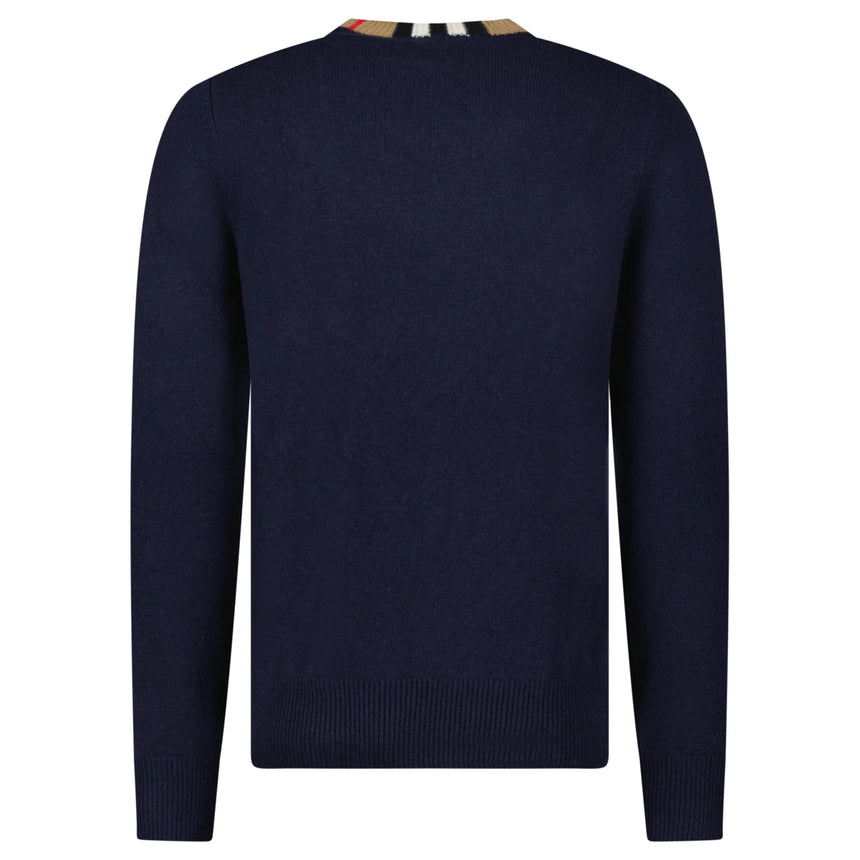 Burberry 'Noland' Knitted Wool/ Cashmere Jumper Check Neck Navy - Boinclo - Outlet Sale Under Retail