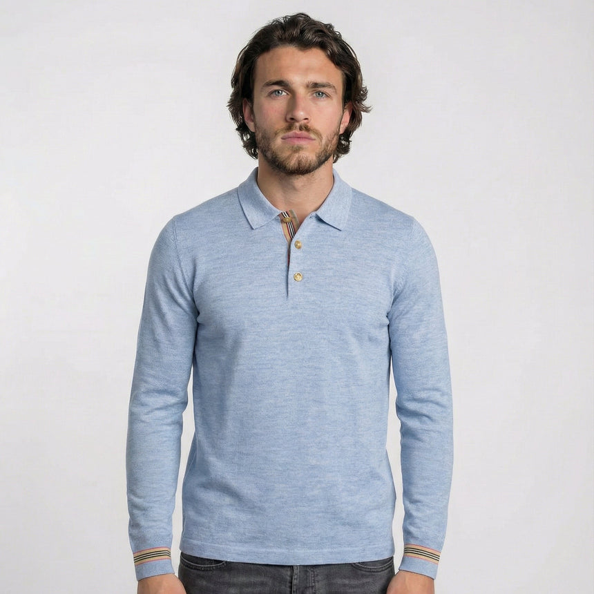 Burberry 'Pace' Signature Stripe Wool Polo Mid Blue - Boinclo - Outlet Sale Under Retail