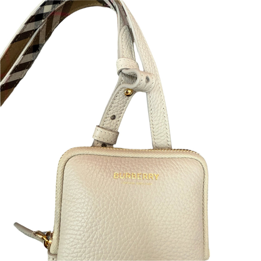 Burberry Phone Pouch Check Strap Grained Leather in Limestone - Boinclo - Outlet Sale Under Retail