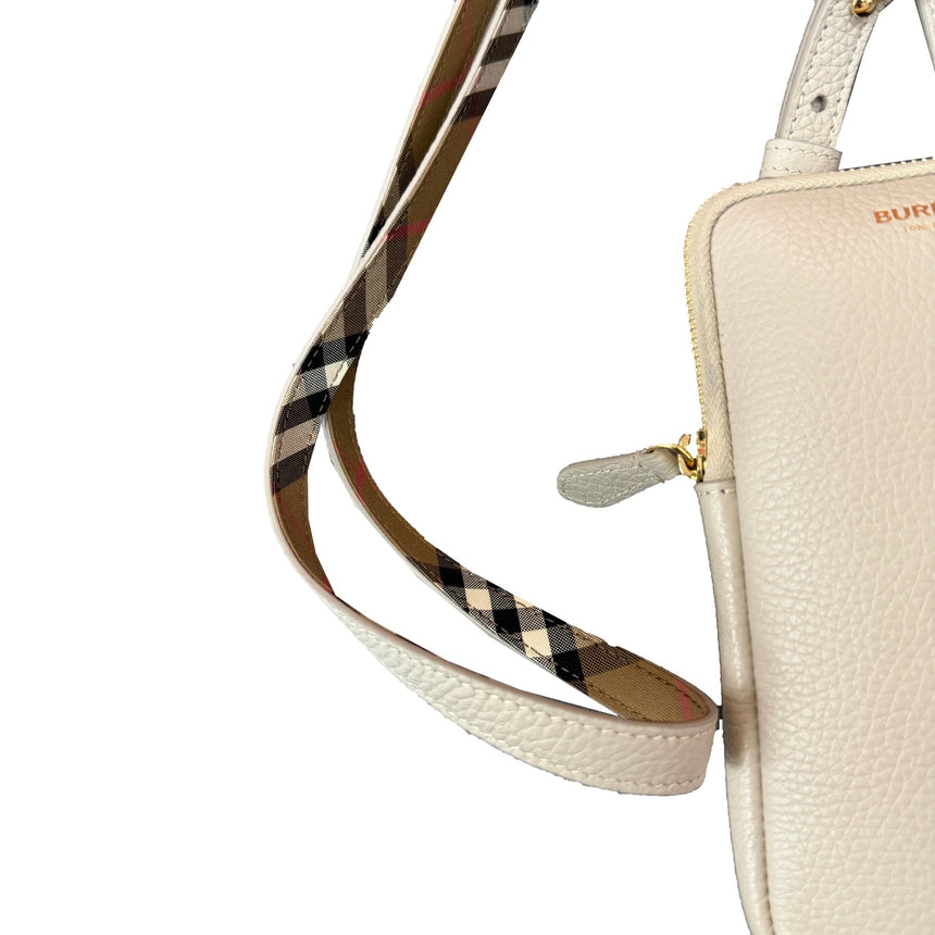 Burberry Phone Pouch Check Strap Grained Leather in Limestone - Boinclo - Outlet Sale Under Retail