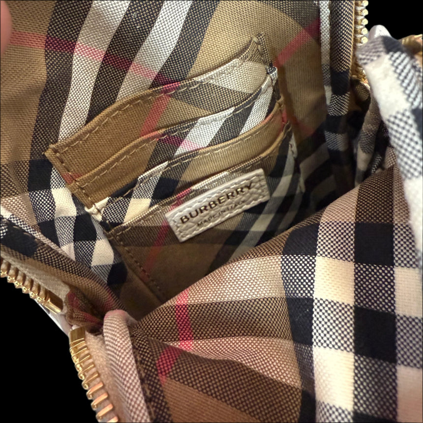 Burberry Phone Pouch Check Strap Grained Leather in Limestone - Boinclo - Outlet Sale Under Retail
