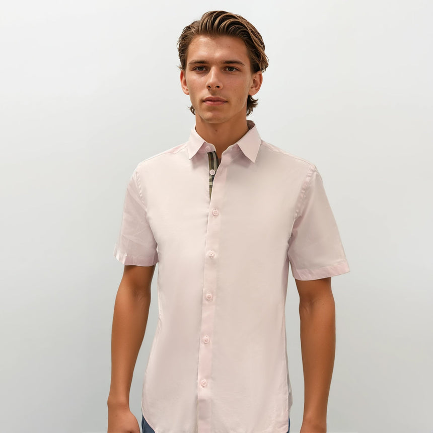 Burberry 'Shefford' Check Placket Short Sleeve Shirt in Pale Pink - Boinclo - Outlet Sale Under Retail