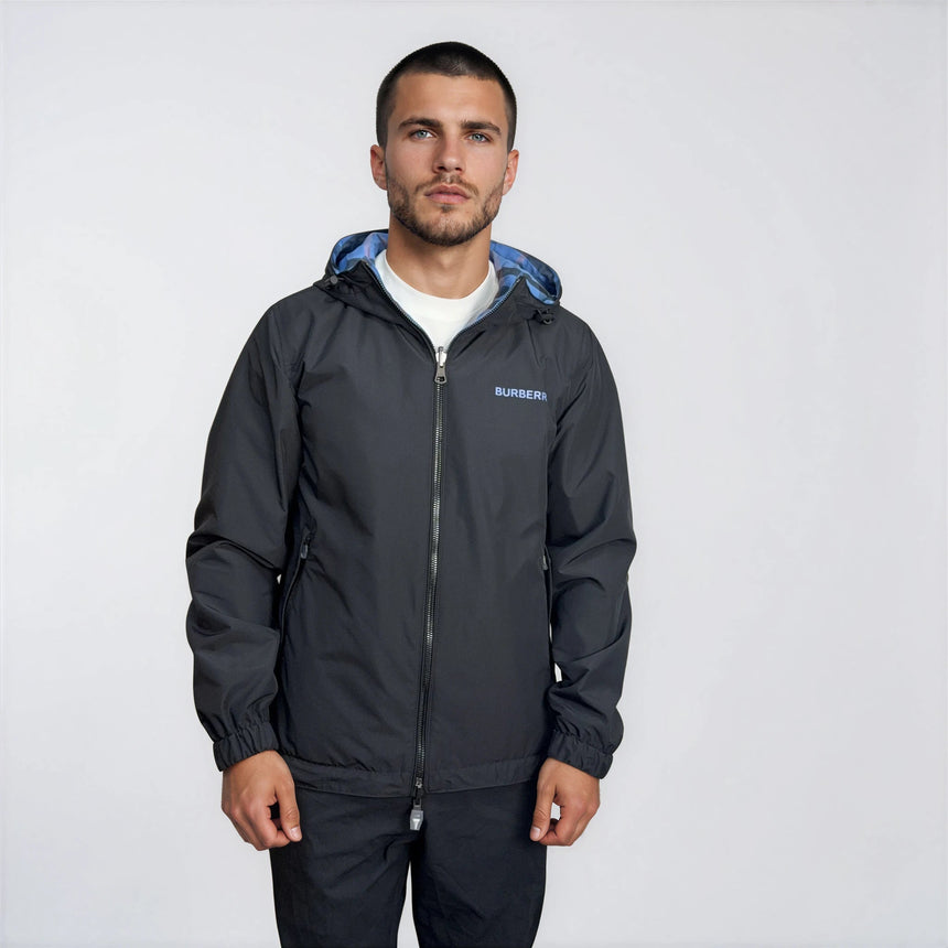 Burberry 'Stanford' Zip - Up Check Reversible Hooded Jacket Black & Blue Check - Boinclo - Outlet Sale Under Retail
