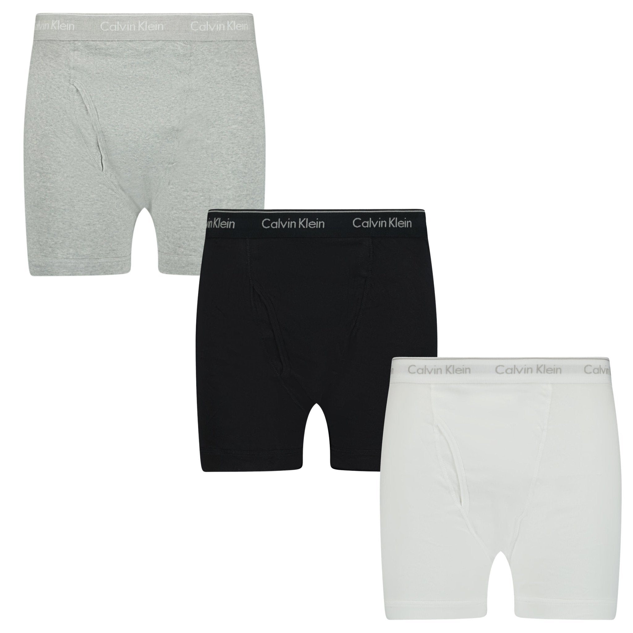 Color variation of Calvin Klein Stencil Logo Cotton Stretch Boxers Grey, Black & White (3 Pack)