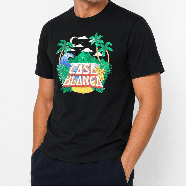 Casablanca "Casa Beach Wave" Printed T-Shirt in Black - Boinclo - Outlet Sale Under Retail