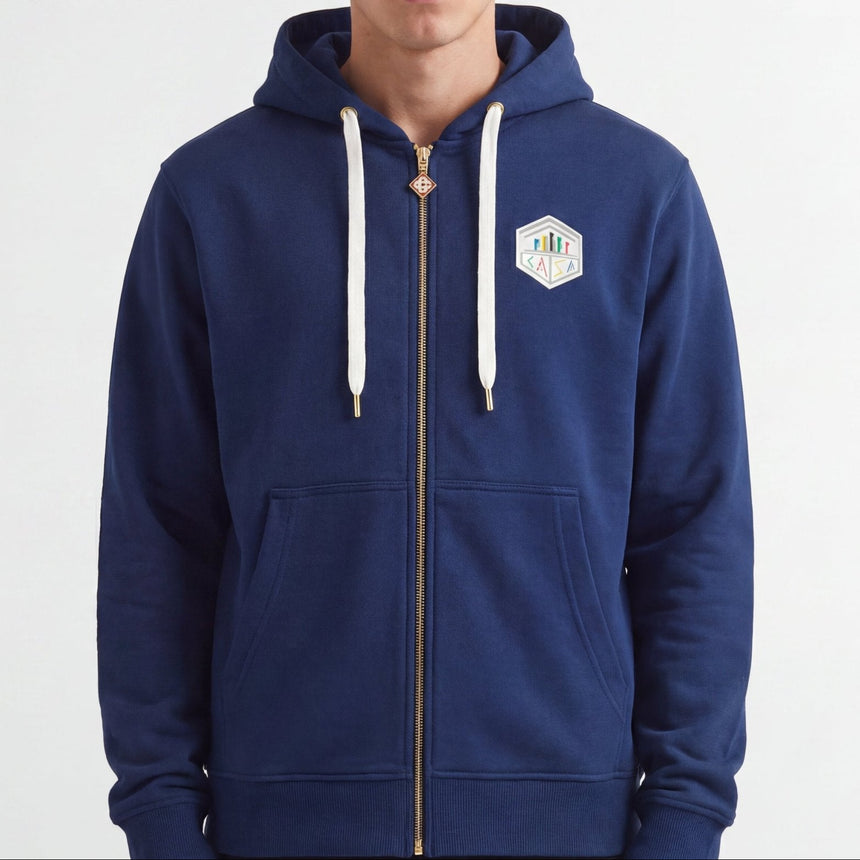 Casablanca Casa Temple Zip Hoodie in Navy - Boinclo - Outlet Sale Under Retail