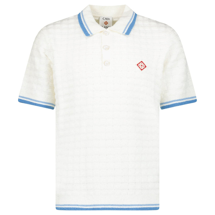 Casablanca Cotton-Blend Bouclé Waffle-Knit Polo Shirt in White - Boinclo - Outlet Sale Under Retail