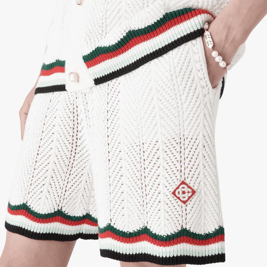 Casablanca Cotton Chevron Crochet Shorts in White - Boinclo - Outlet Sale Under Retail