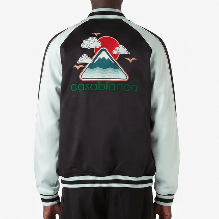 Casablanca Embroidered Satin Bomber Jacket in Mint and Black - Boinclo - Outlet Sale Under Retail