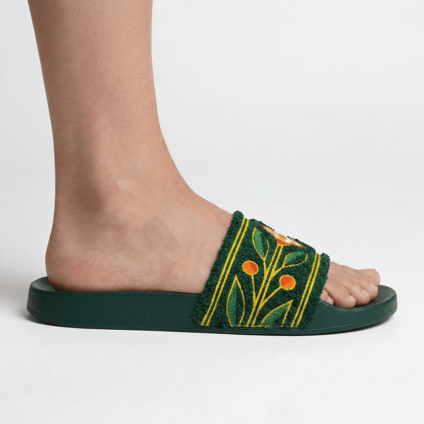 Casablanca Embroidered Terry Sliders in Green - Boinclo - Outlet Sale Under Retail