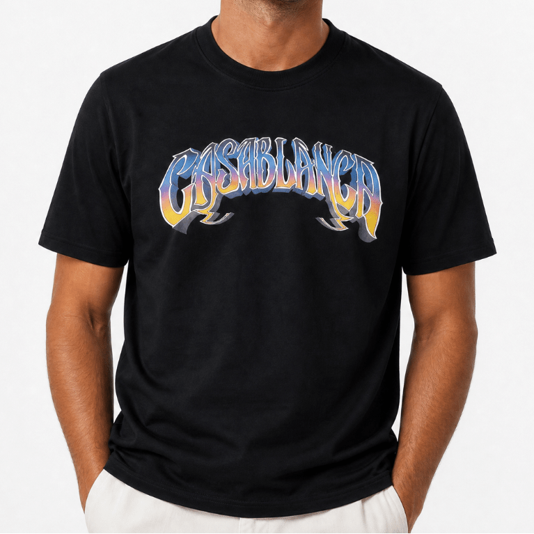 Casablanca "Gradient Gothic" Short-Sleeve T-Shirt in Black - Boinclo - Outlet Sale Under Retail