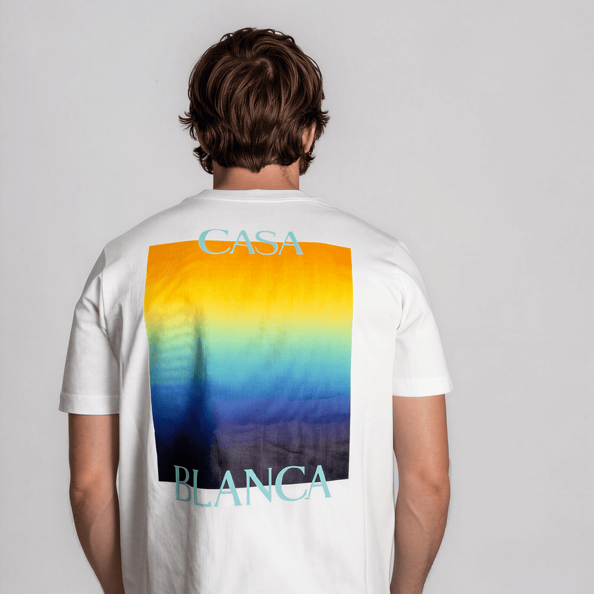 Casablanca Gradient Square Logo Short Sleeve T‑Shirt in White - Boinclo - Outlet Sale Under Retail