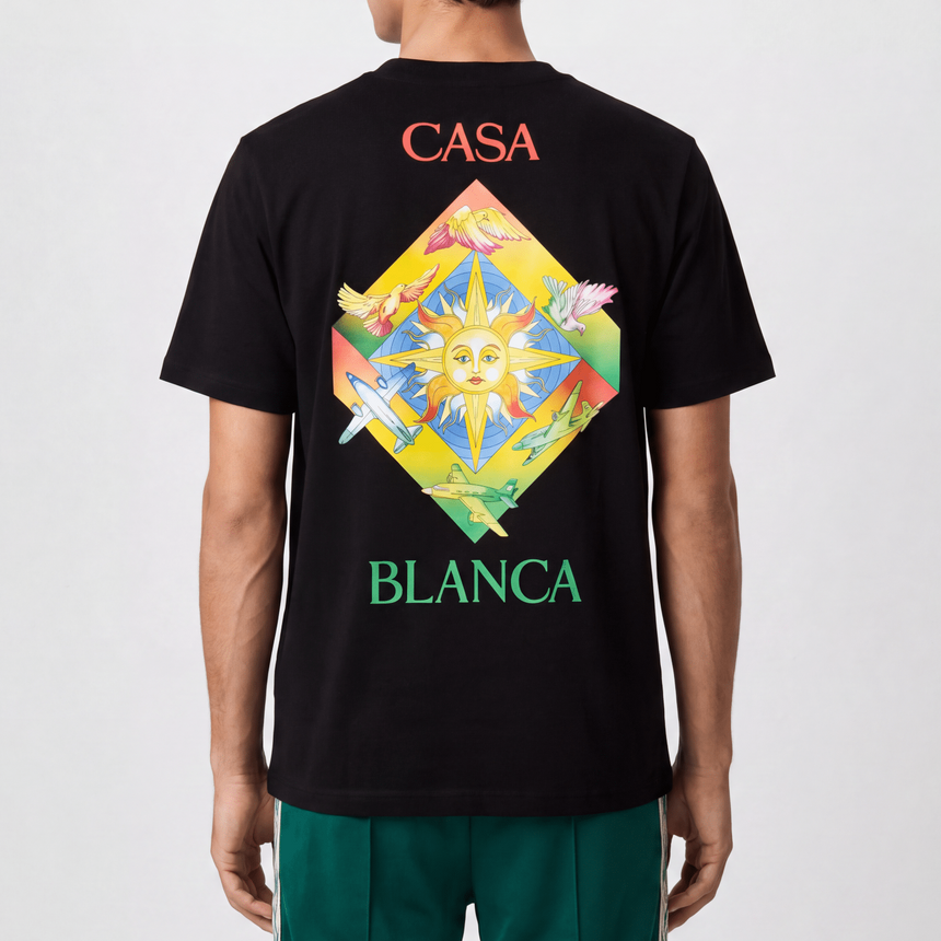 Casablanca Les Éléments Printed Cotton T-Shirt in Black - Boinclo - Outlet Sale Under Retail