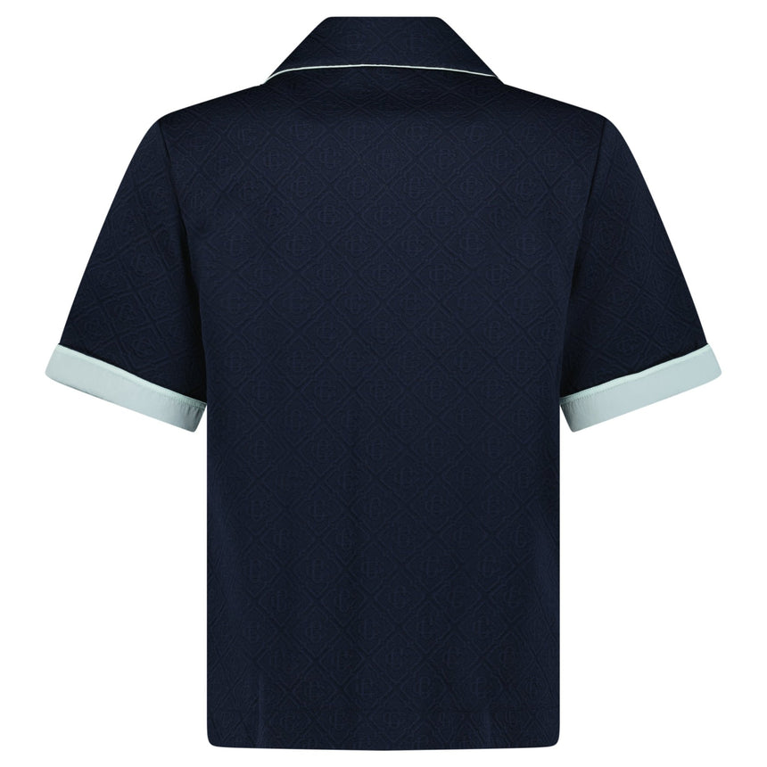 Casablanca Monogram Jacquard Knit Short Sleeve Shirt in Navy Blue - Boinclo - Outlet Sale Under Retail