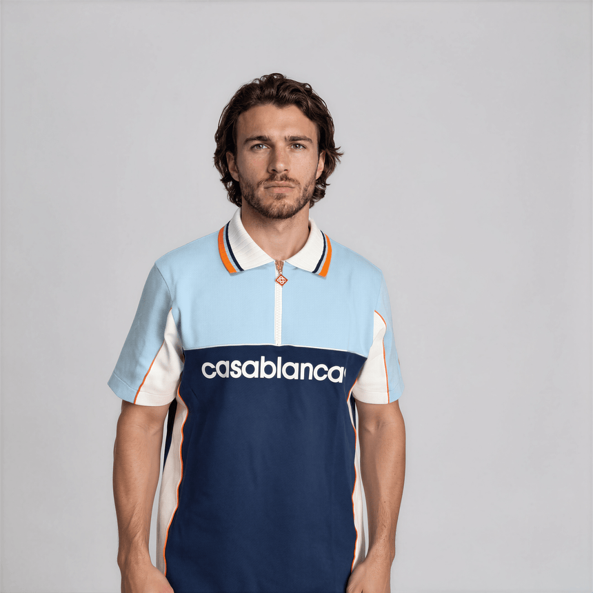 Casablanca Oversized Colour Block Polo Shirt in Pale Blue, White and Navy - Boinclo - Outlet Sale Under Retail