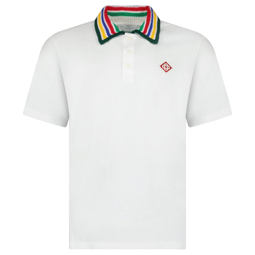 Casablanca Primary Stripe Knit Collar Classic Polo in Bright White - Boinclo - Outlet Sale Under Retail