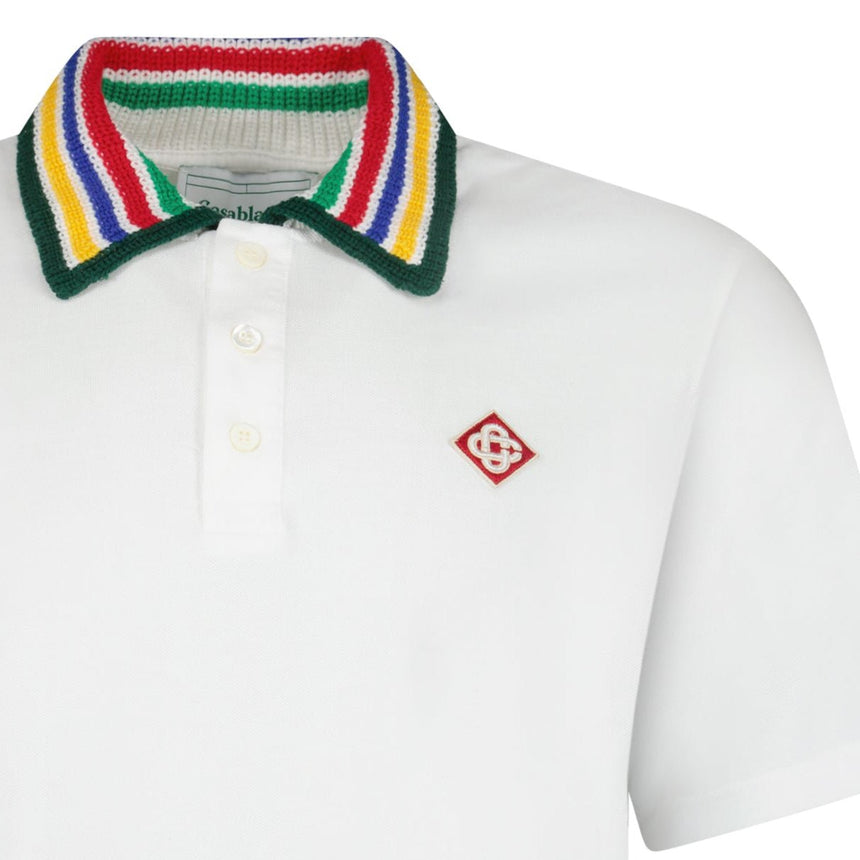 Casablanca Primary Stripe Knit Collar Classic Polo in Bright White - Boinclo - Outlet Sale Under Retail