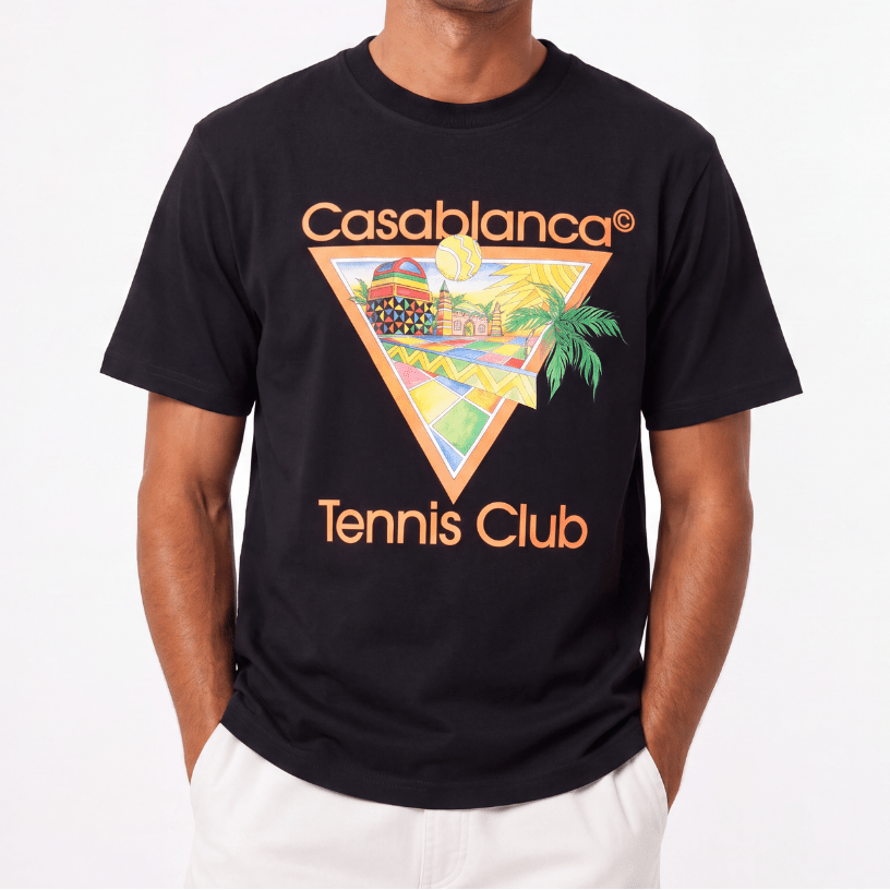 Casablanca "Tennis Club Icon Pastelle" Printed T-Shirt in Black - Boinclo - Outlet Sale Under Retail