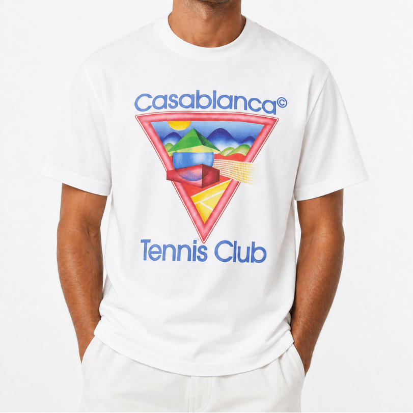Casablanca Tennis Club Icon Pastelle Printed T-Shirt in White - Boinclo - Outlet Sale Under Retail