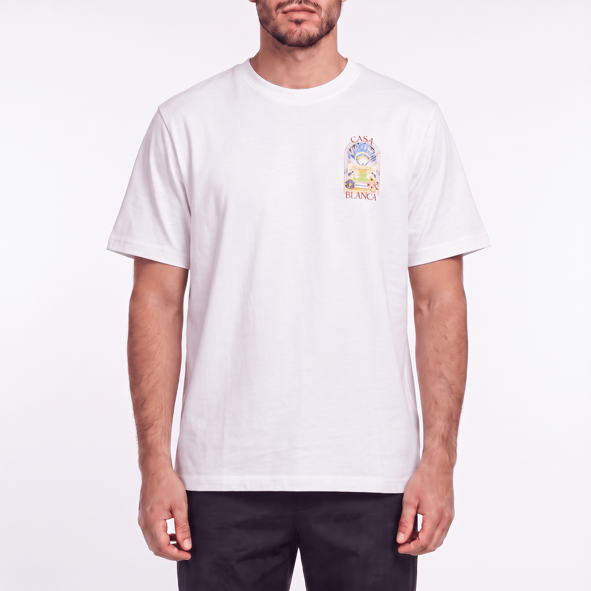 Casablanca Tennis Landscape Short Sleeve T-Shirt in White - Boinclo - Outlet Sale Under Retail