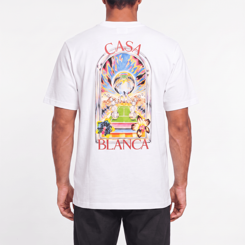 Casablanca Tennis Landscape Short Sleeve T-Shirt in White - Boinclo - Outlet Sale Under Retail