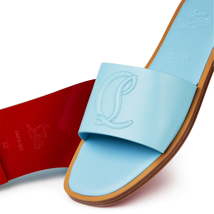 Christian Louboutin CL Embossed Leather Mules in Mineral Blue - Boinclo - Outlet Sale Under Retail