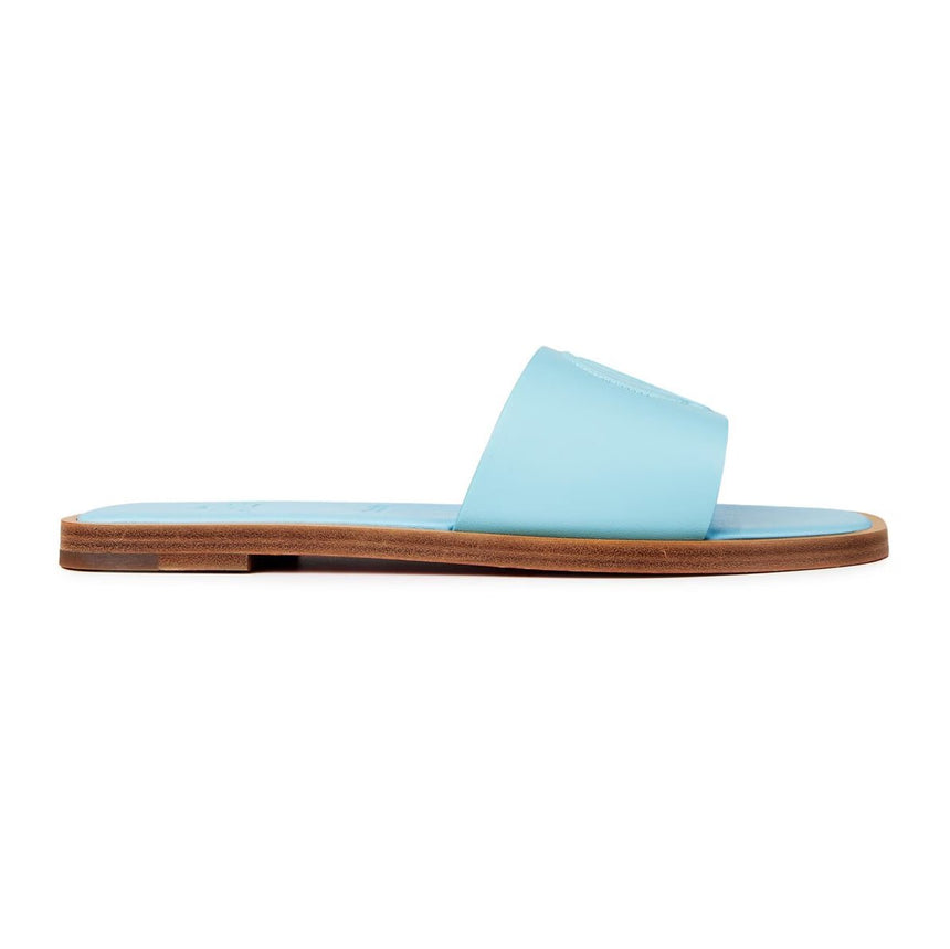 Christian Louboutin CL Embossed Leather Mules in Mineral Blue - Boinclo - Outlet Sale Under Retail