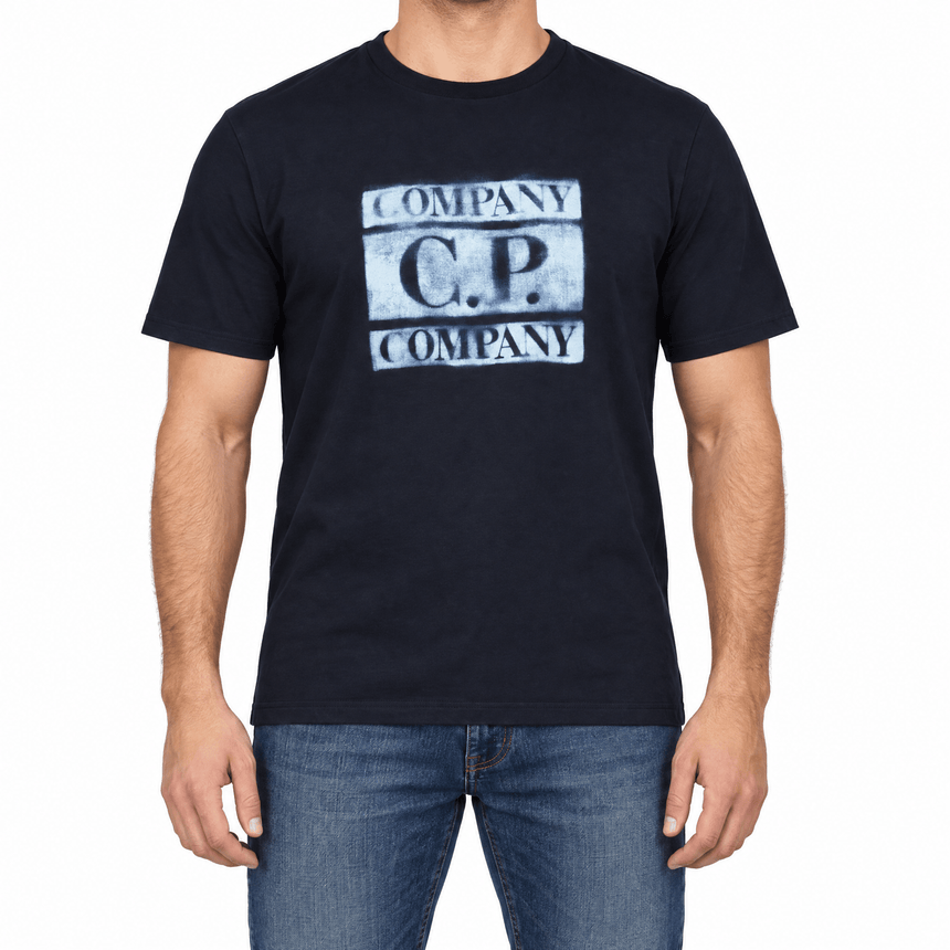 CP Company 30/1 Jersey Short Sleeve Faded Logo T-Shirt in Navy - Boinclo - Outlet Sale Under Retail