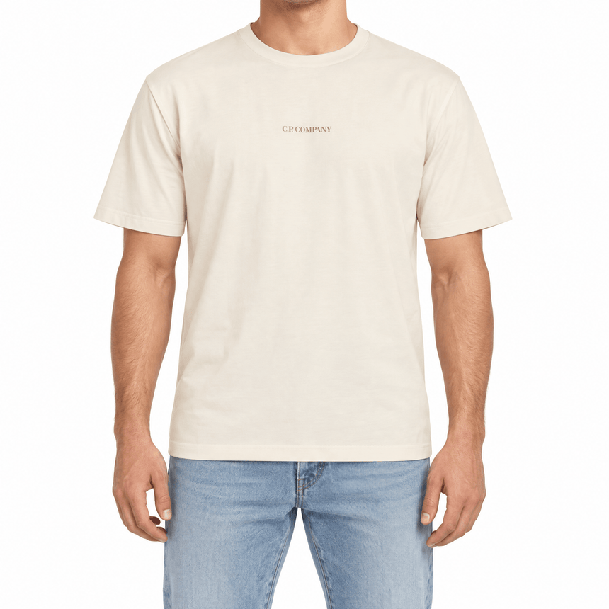 CP Company 30/1 Jersey Short Sleeve Logo T-Shirt in Frozen Dew Beige - Boinclo - Outlet Sale Under Retail