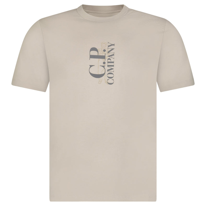 CP Company 30/1 Jersey Short Sleeve Printed T-Shirt in Dove Grey - Boinclo - Outlet Sale Under Retail