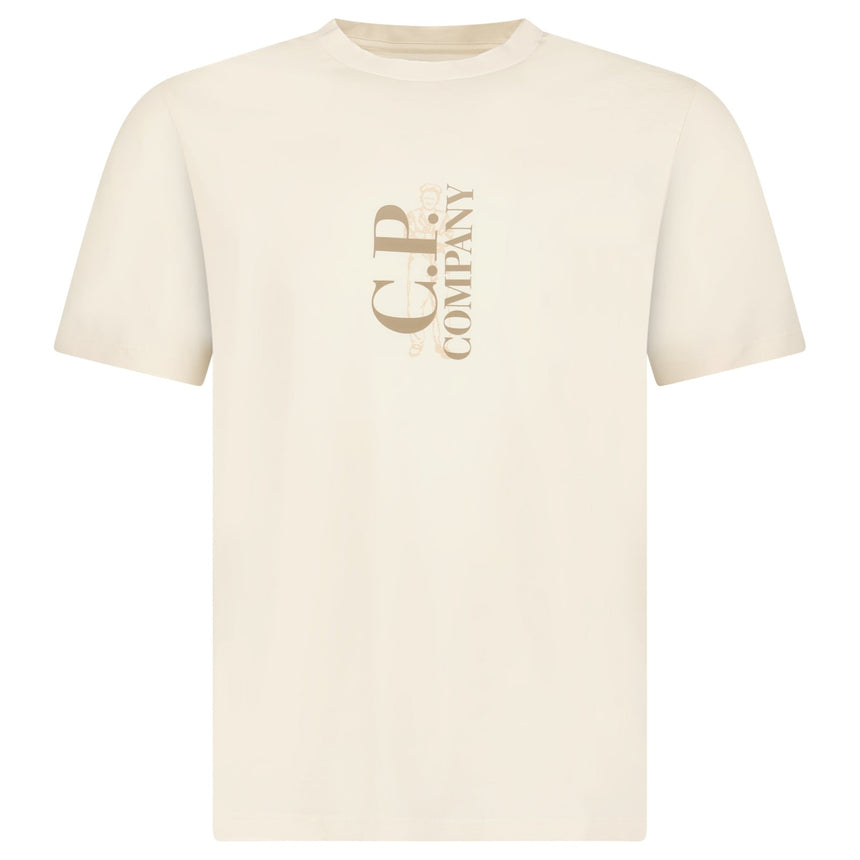 CP Company 30/1 Jersey Short Sleeve Printed T-Shirt in Frozen Dew Beige - Boinclo - Outlet Sale Under Retail