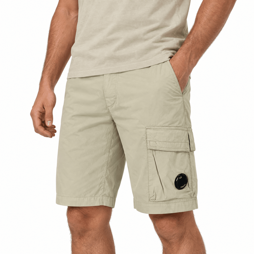 CP Company 50 Fili Stretch Loose Lens Cargo Shorts in Moss Beige - Boinclo - Outlet Sale Under Retail