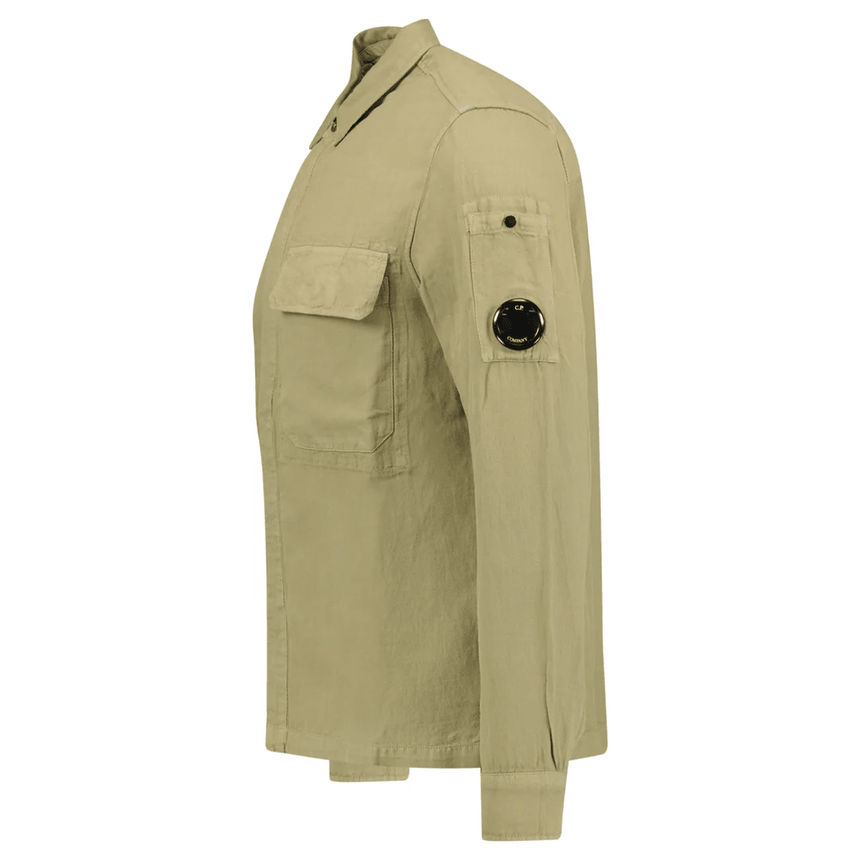 C.P. Company Broken Linen/Cotton Overshirt in Sage Green - Boinclo - Outlet Sale Under Retail