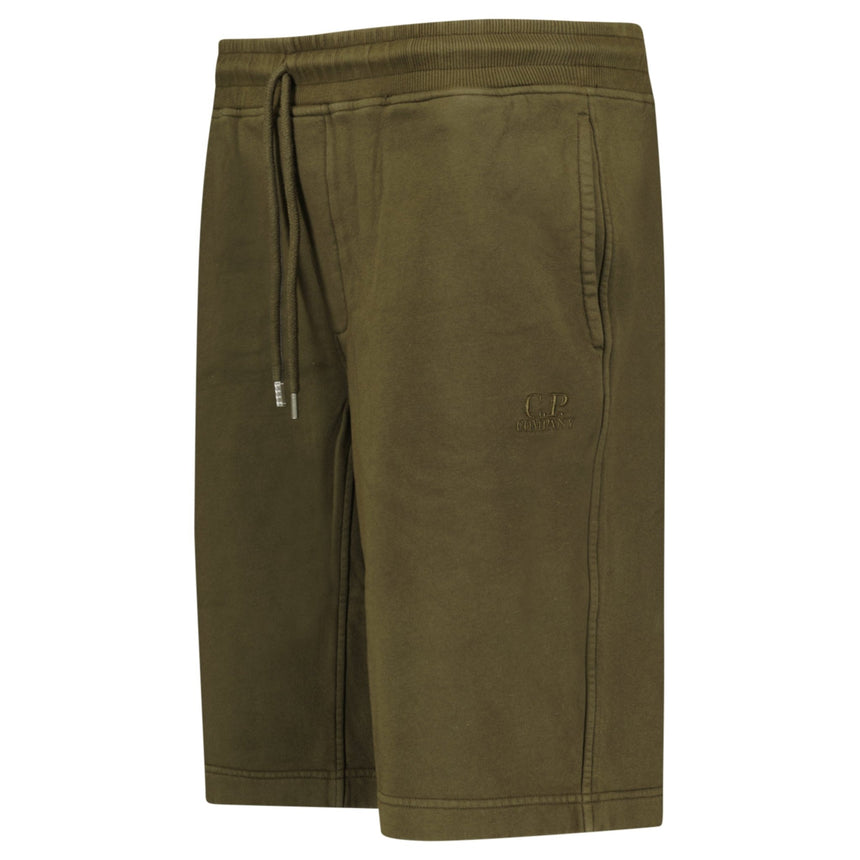 CP Company Cotton Diagonal Fleece Logo Bermudas in Ivy Green - Boinclo - Outlet Sale Under Retail