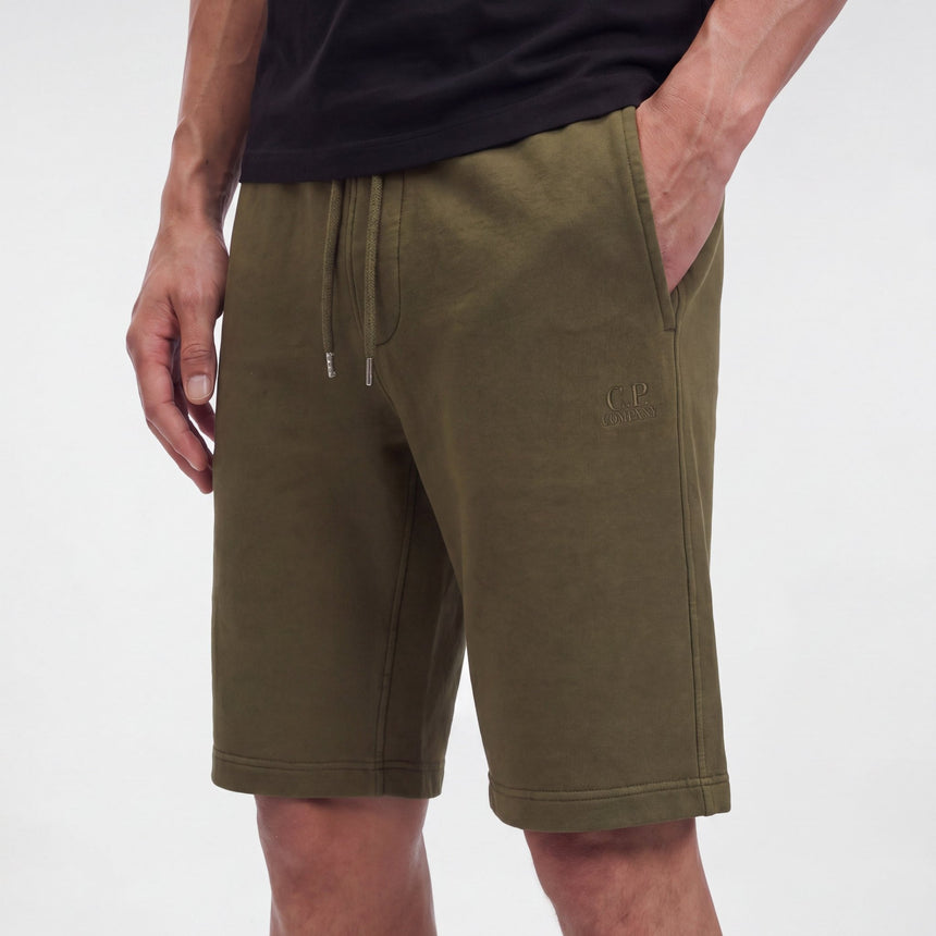 CP Company Cotton Diagonal Fleece Logo Bermudas in Ivy Green - Boinclo - Outlet Sale Under Retail