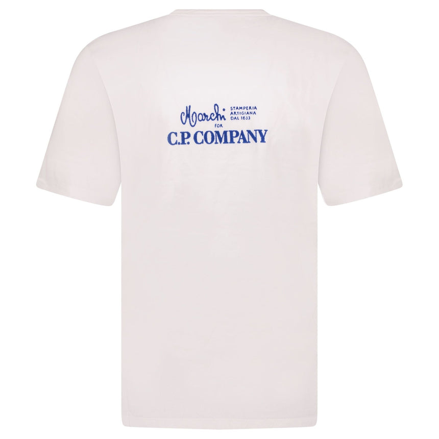CP Company Blue Stitch Logo Print T-Shirt White - Boinclo - Outlet Sale Under Retail