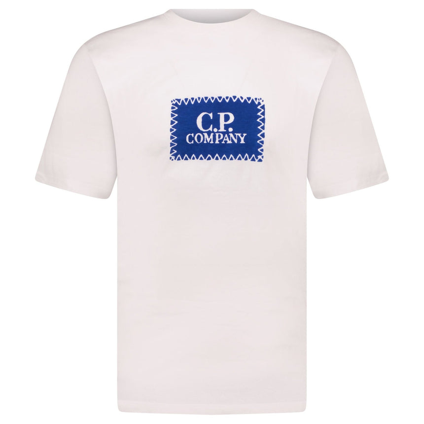 CP Company Blue Stitch Logo Print T-Shirt White - Boinclo - Outlet Sale Under Retail