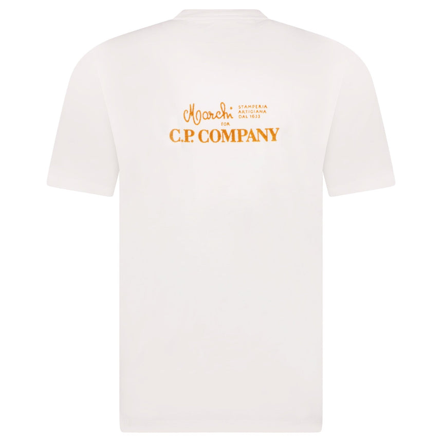 CP Company Orange Stitch Logo Print T-Shirt White - Boinclo - Outlet Sale Under Retail
