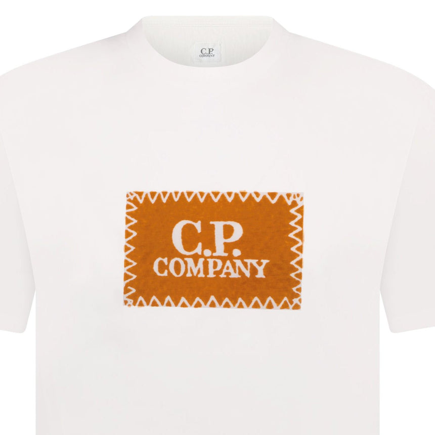 CP Company Orange Stitch Logo Print T-Shirt White - Boinclo - Outlet Sale Under Retail