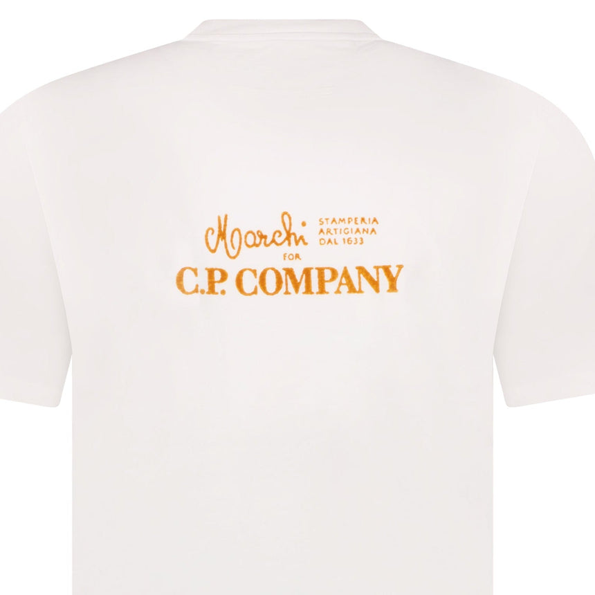 CP Company Orange Stitch Logo Print T-Shirt White - Boinclo - Outlet Sale Under Retail
