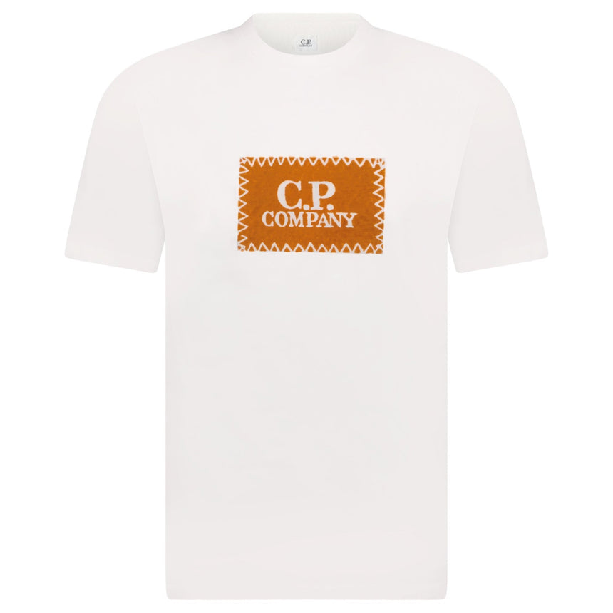 CP Company Orange Stitch Logo Print T-Shirt White - Boinclo - Outlet Sale Under Retail