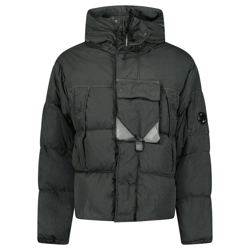 CP Company Eco - Chrome R Mixed Hooded Down Jacket in Dark Shadow - Boinclo - Outlet Sale Under Retail